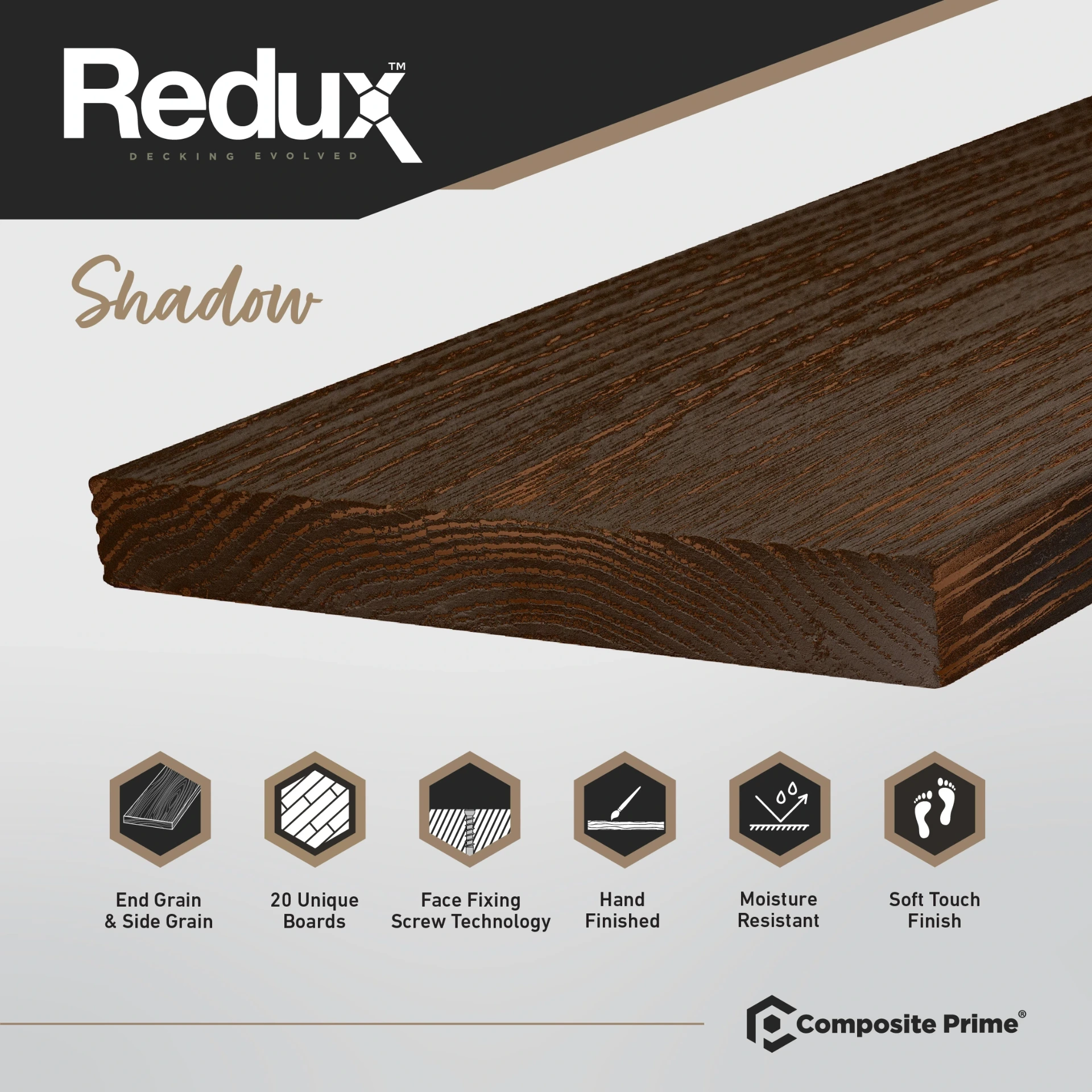 REDUX Composite Decking 23mm x 174mm x 3600mm - Shadow