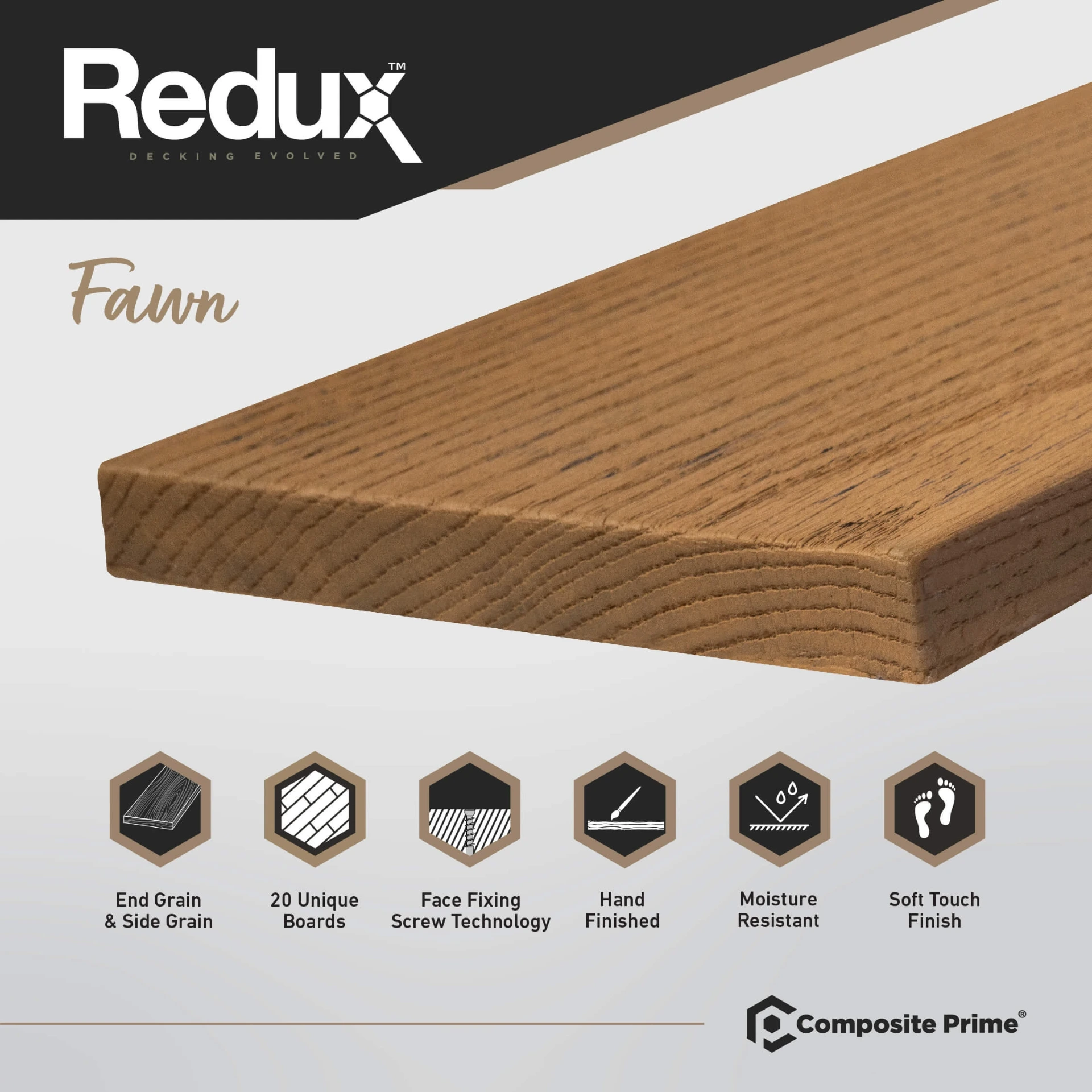 REDUX Composite Decking 23mm x 174mm x 3600mm - Fawn