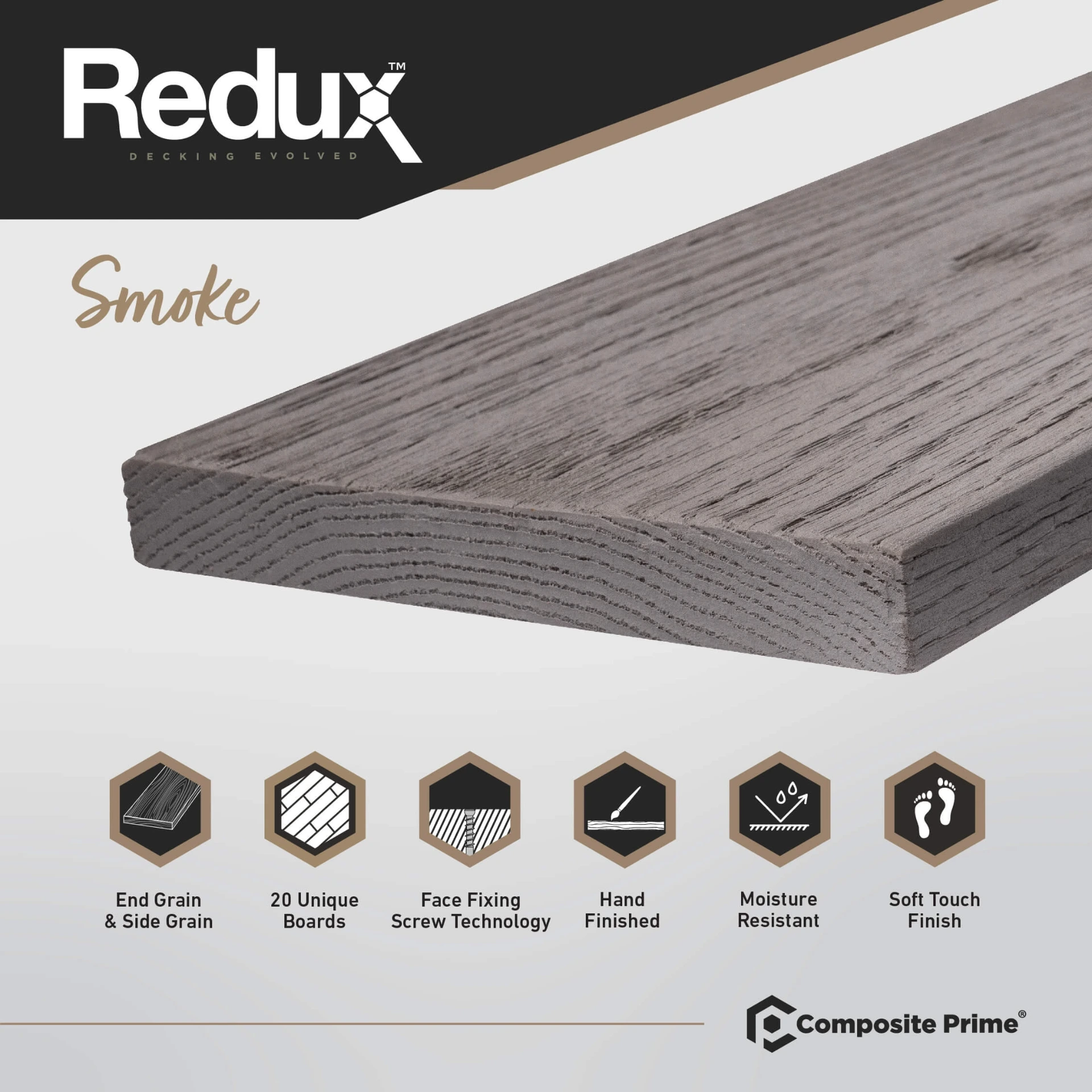 REDUX Composite Decking 23mm x 174mm x 3600mm - Smoke