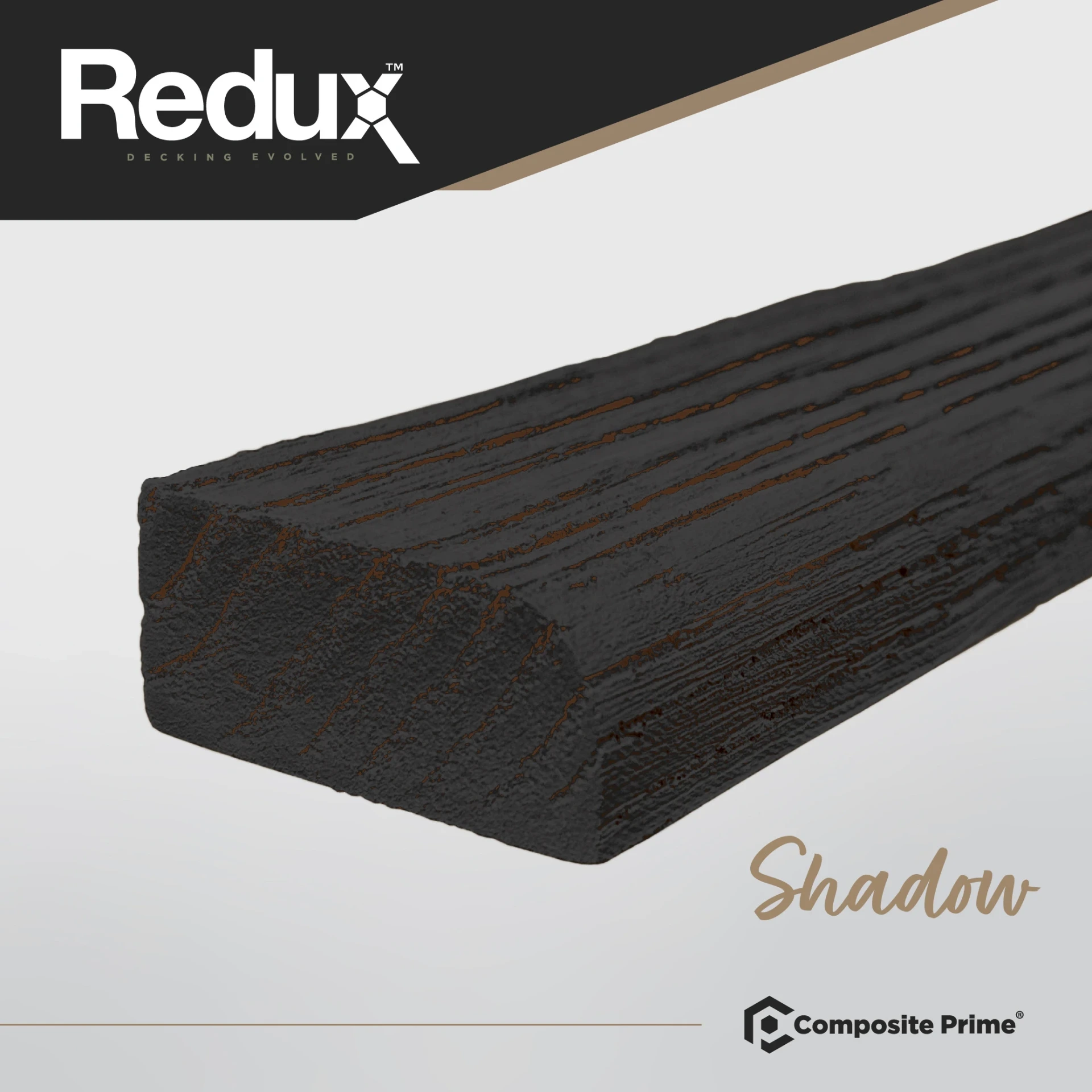 REDUX Flexible Composite Decking Bullnose 22mm x 50mm x 3600mm - Shadow