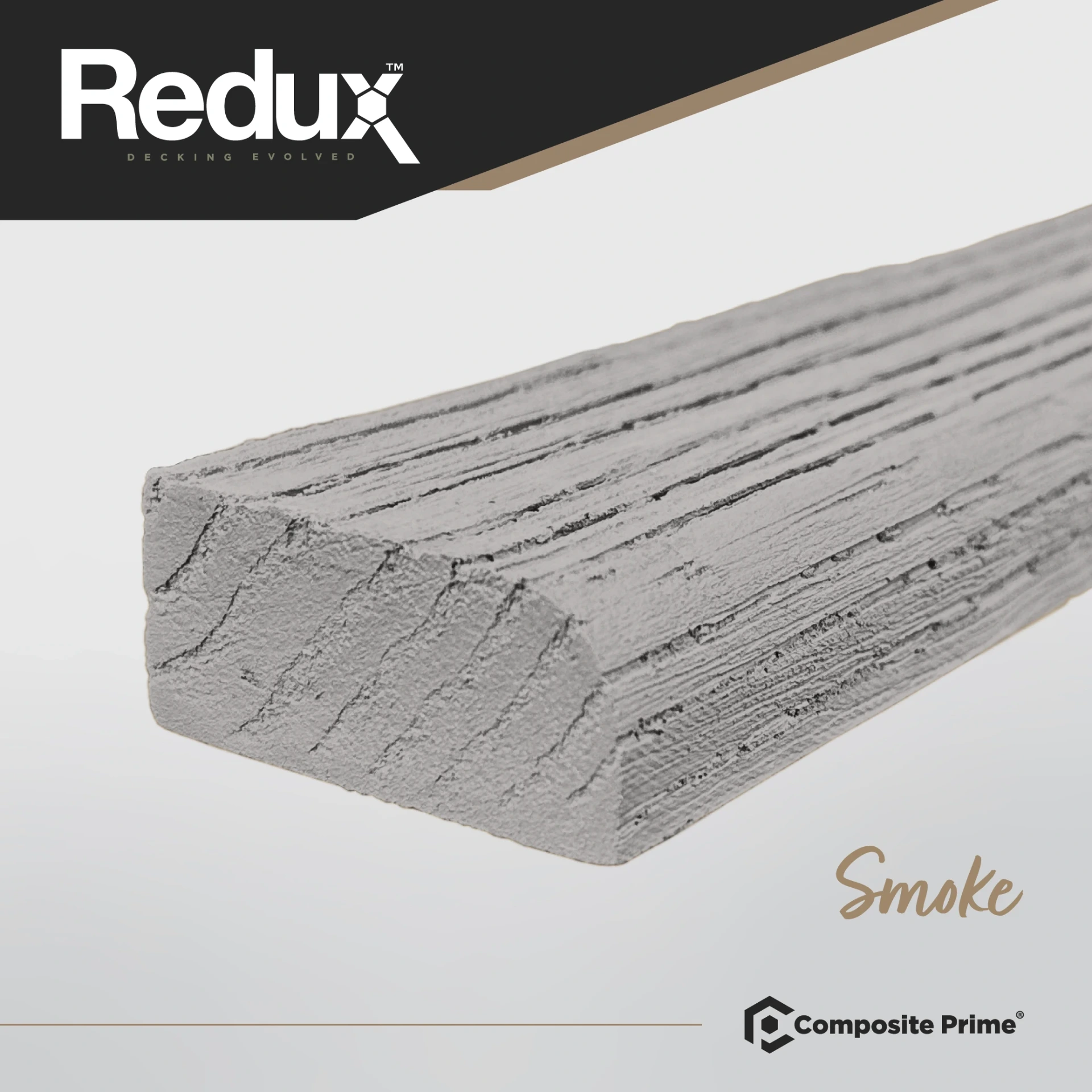 REDUX Flexible Composite Decking Bullnose 22mm x 50mm x 3600mm - Smoke