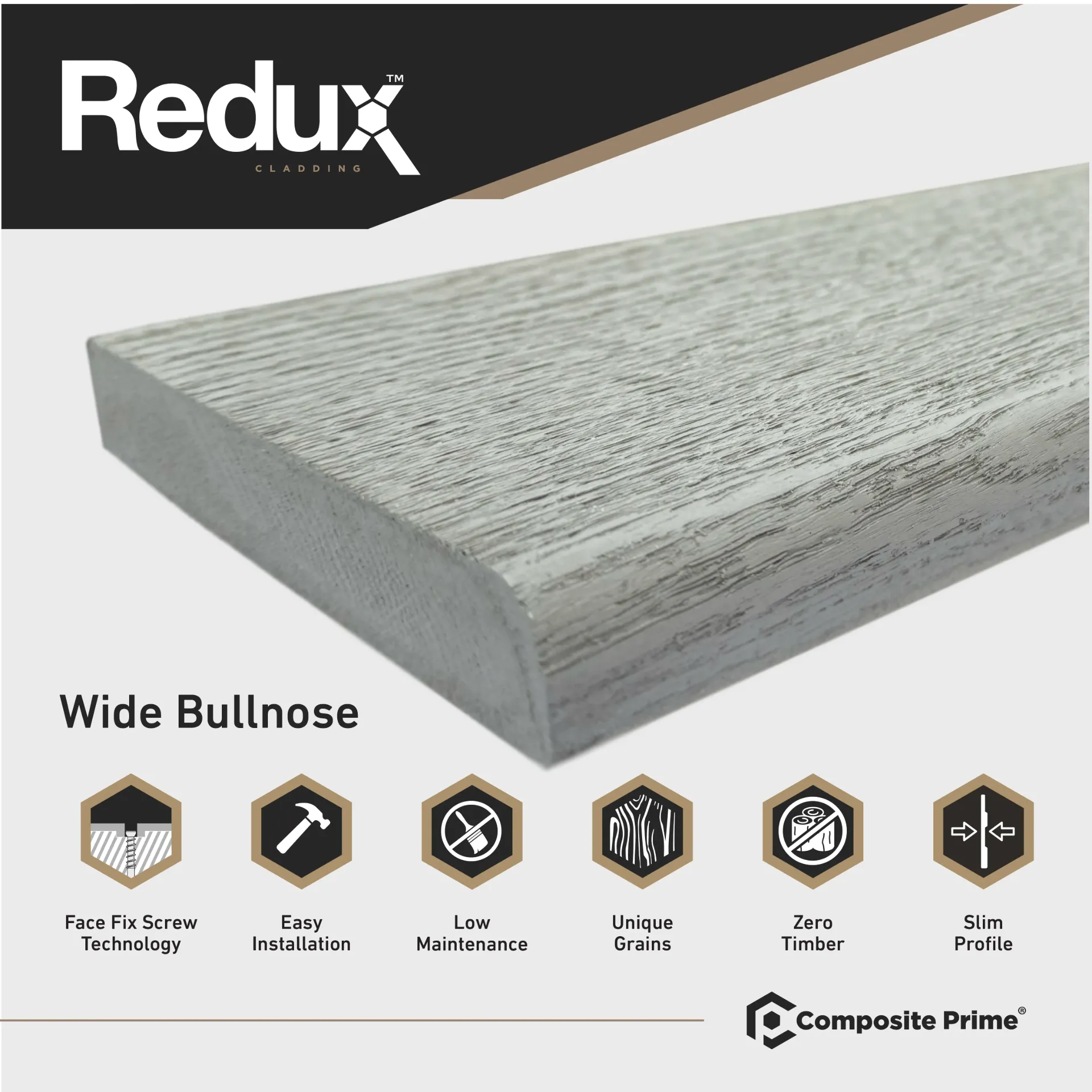 REDUX Cladding Bullnose/Reveal Board 22mm x 150mm x 3600mm - Moonstone